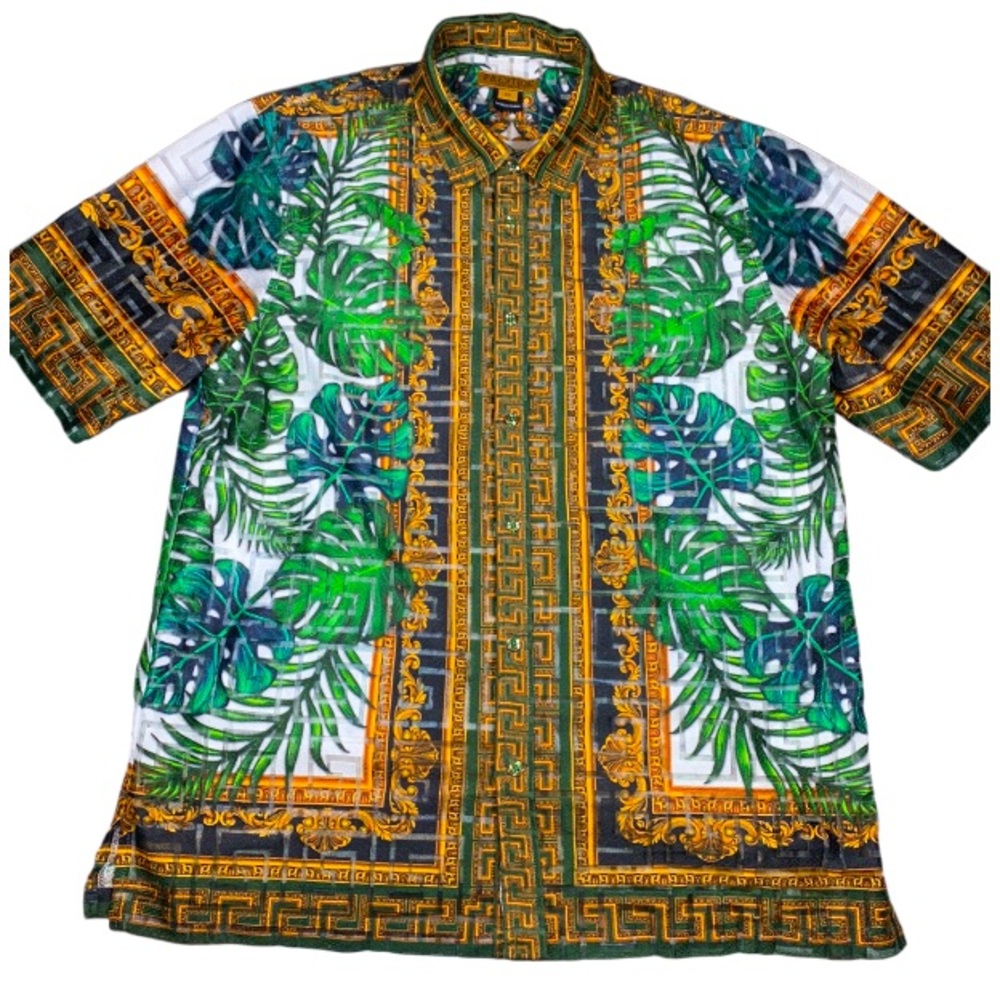 Prestige Original Shirt Mens 2X Button Short Sleeve Greek AOP See Thru Abstract
